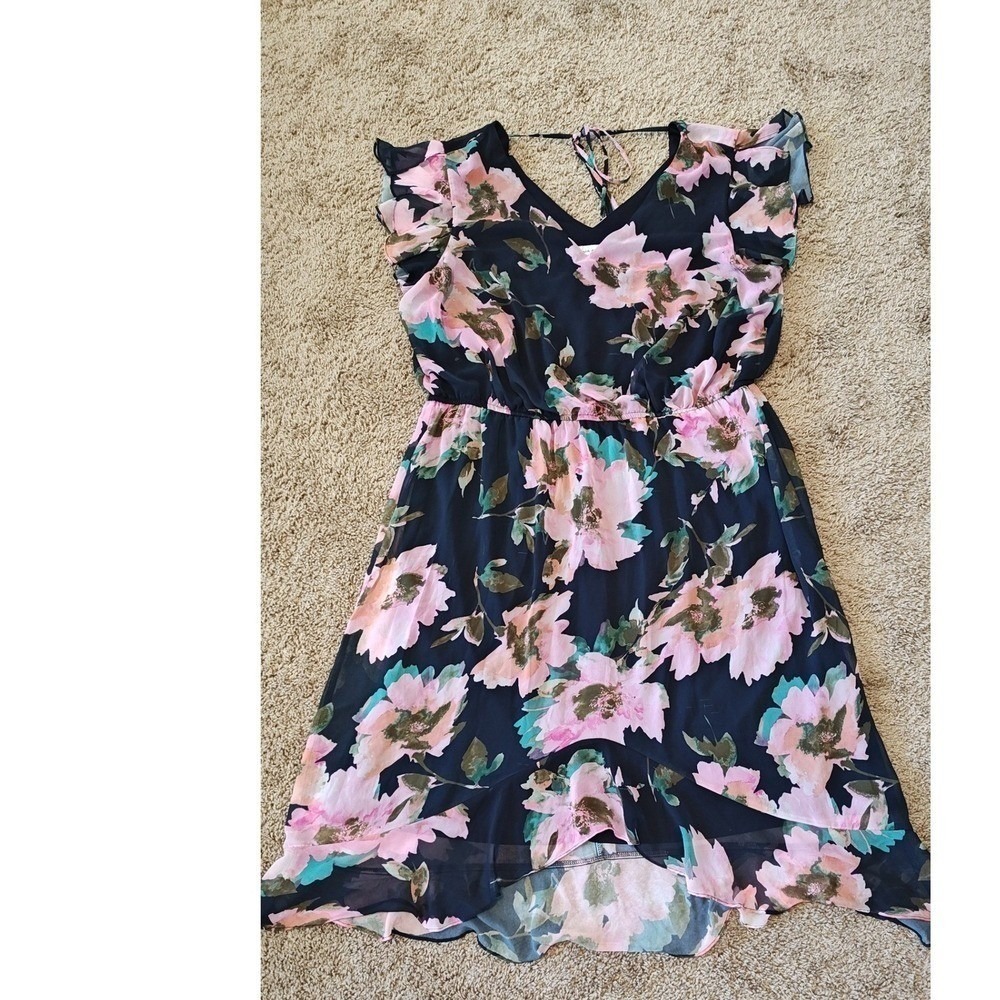 Emma & Michele Floral Chiffon High Low Dress 3X Navy Pink Used‎ Cottagecore - Picture 7 of 16